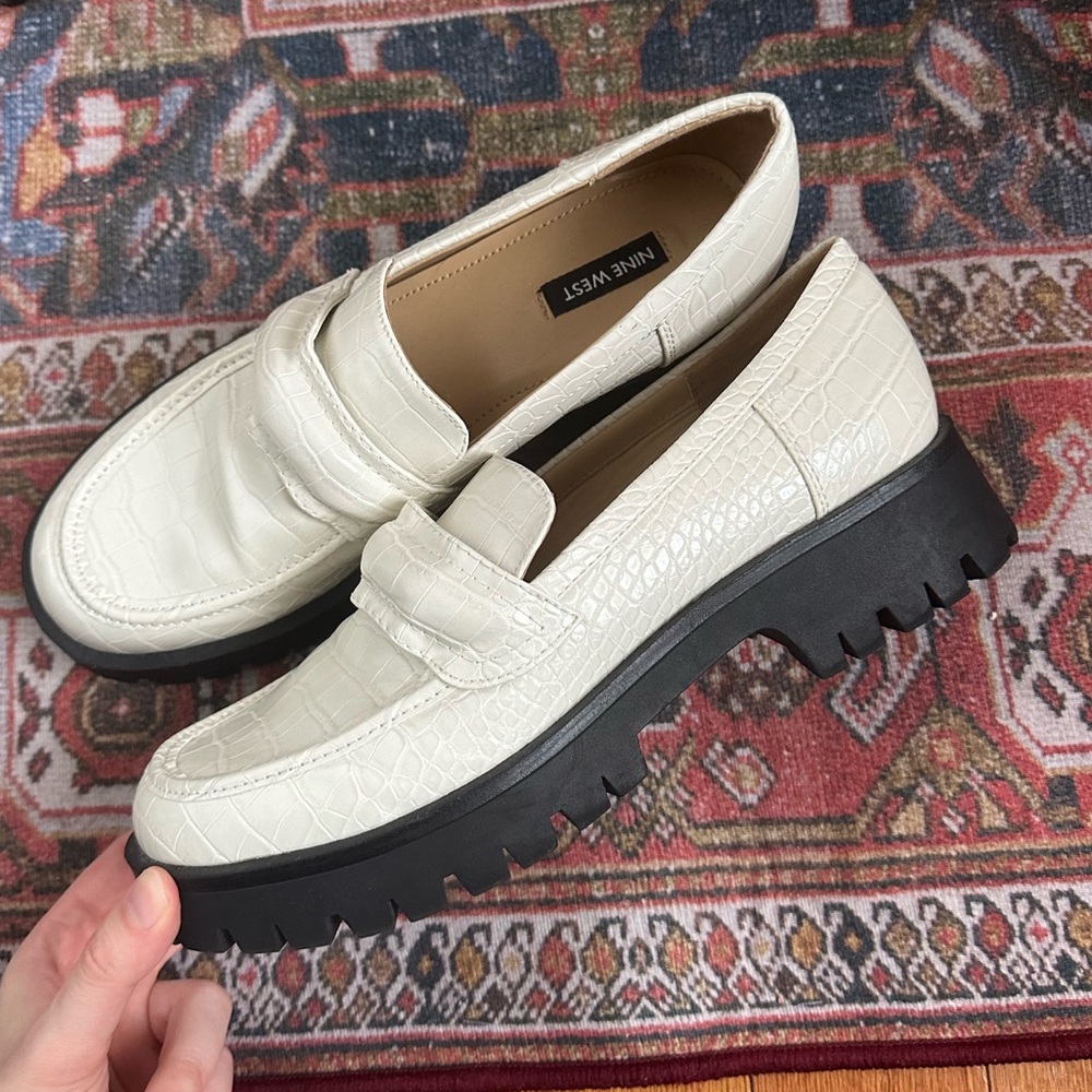 Nine West white croc loafers